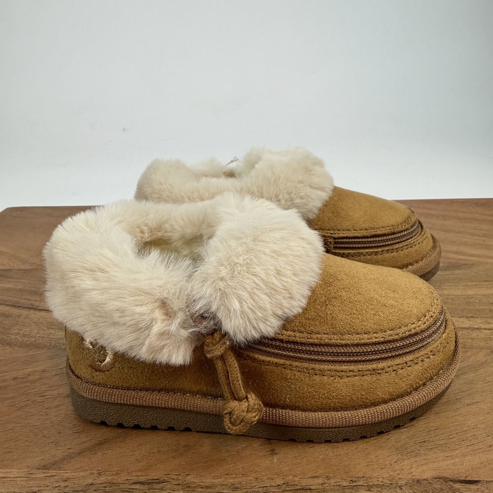 New Little Kids Billy Cozy Chestnut Fur Trim Lined Casual Slippers‎ Size 7 C NIB